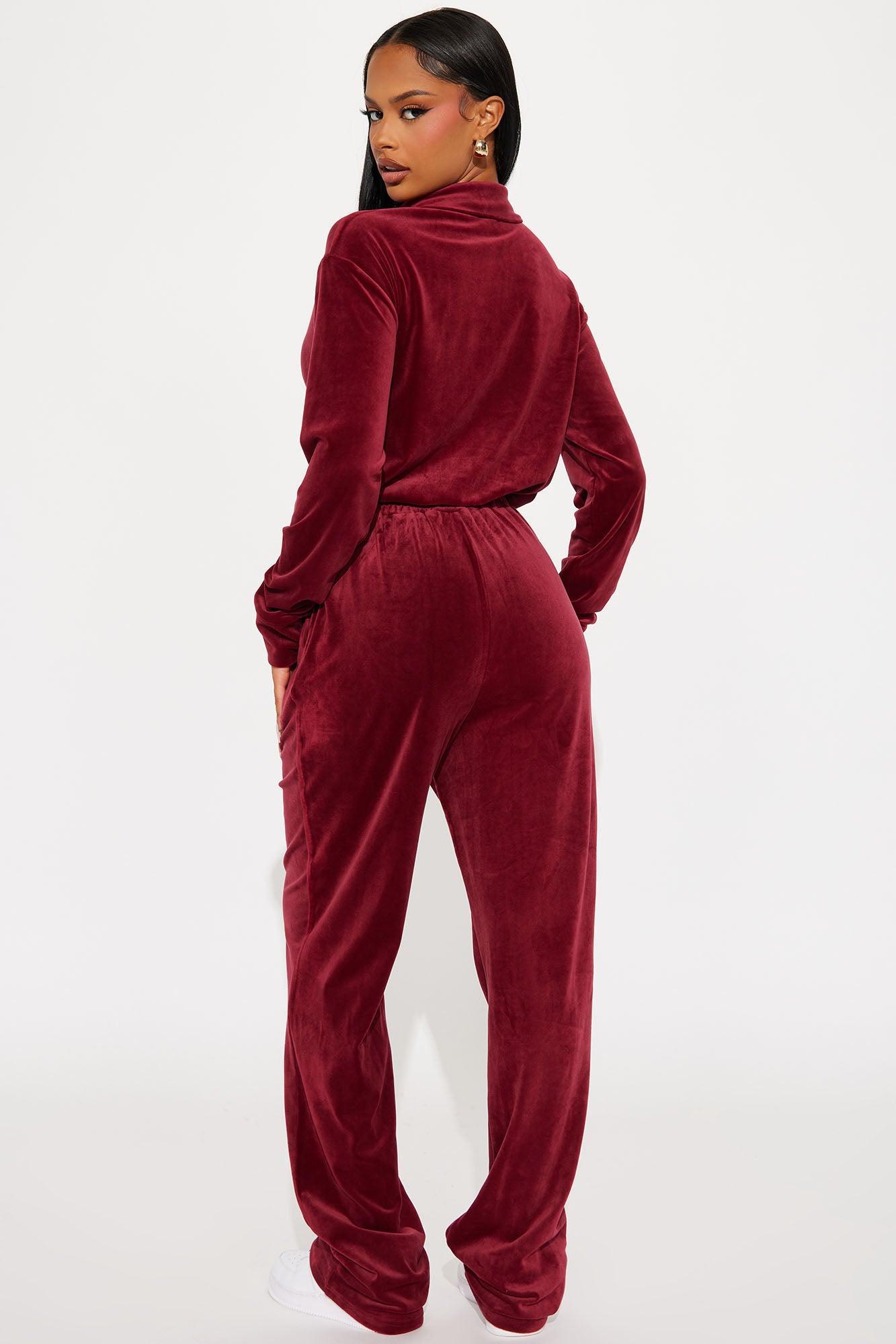 OG Friend Soft Velour Jumpsuit - Burgundy Product Image