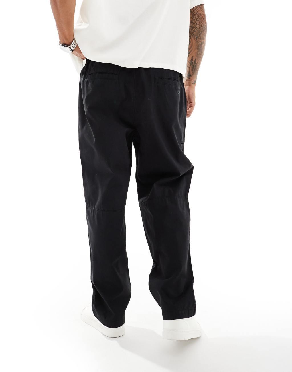 Pull&Bear wide leg casual pants in black Product Image