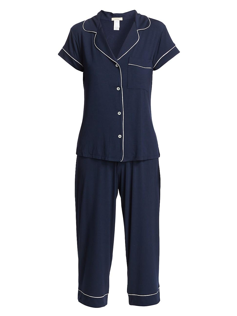 Eberjey Gisele - The Cropped Pajama Set (Navy/Ivory) Women's Pajama Sets Product Image