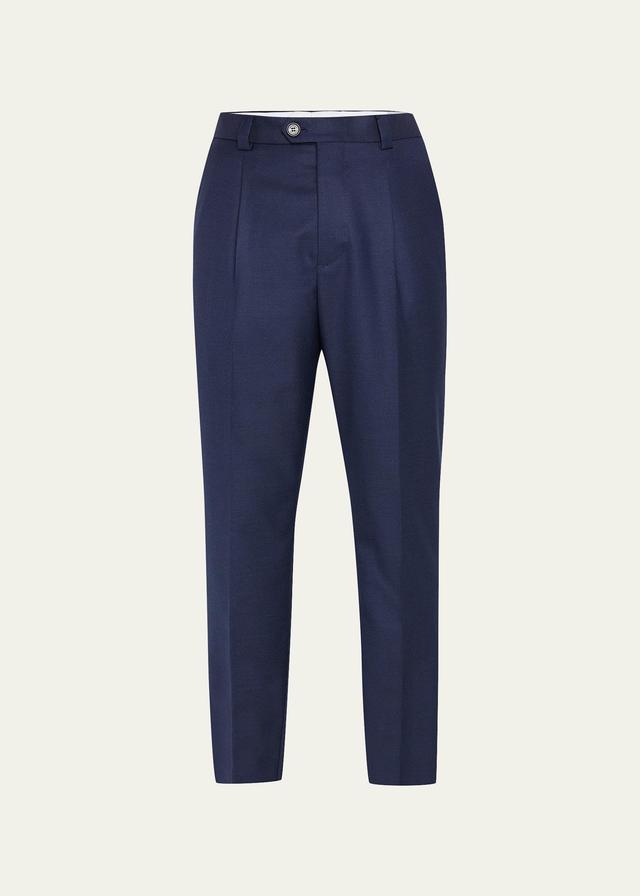 Brunello Cucinelli Men's Wool Pleated Dress Pants - Size: 60R EU (48R US) - NAVY Product Image