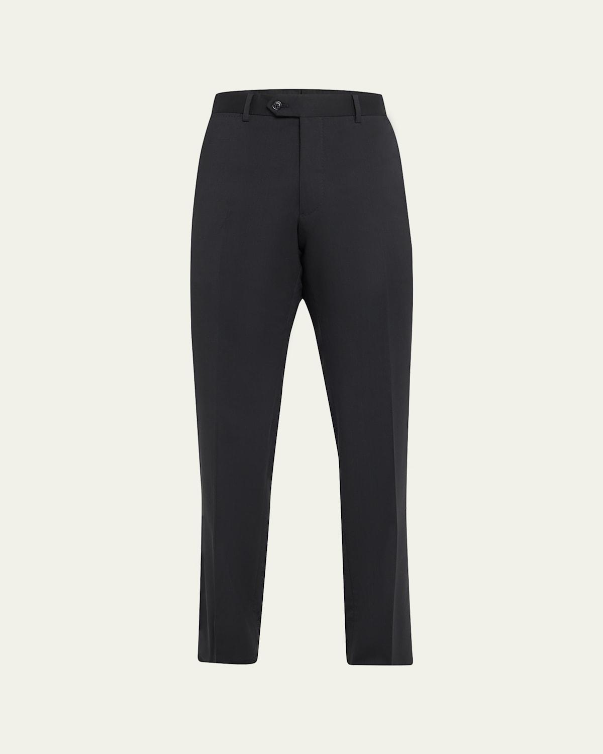 Basic Wool Flat-Front Trousers, Black Product Image