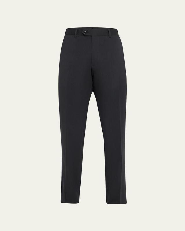 Basic Wool Flat-Front Trousers, Black Product Image