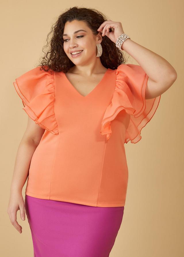 Plus Size Ruffle Sleeved Top, - Ashley Stewart Product Image