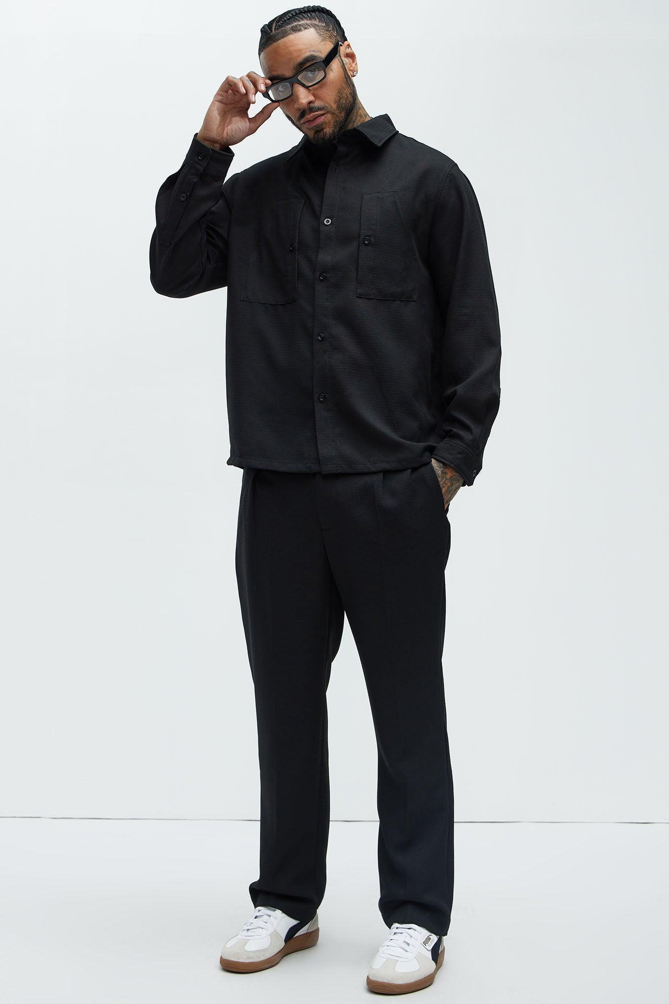 Kerr Textured Button Up Shirt - Black Product Image