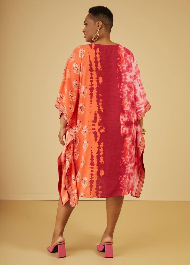 Plus Size Tie Dyed Embroidered Kaftan Dress, - Ashley Stewart Product Image