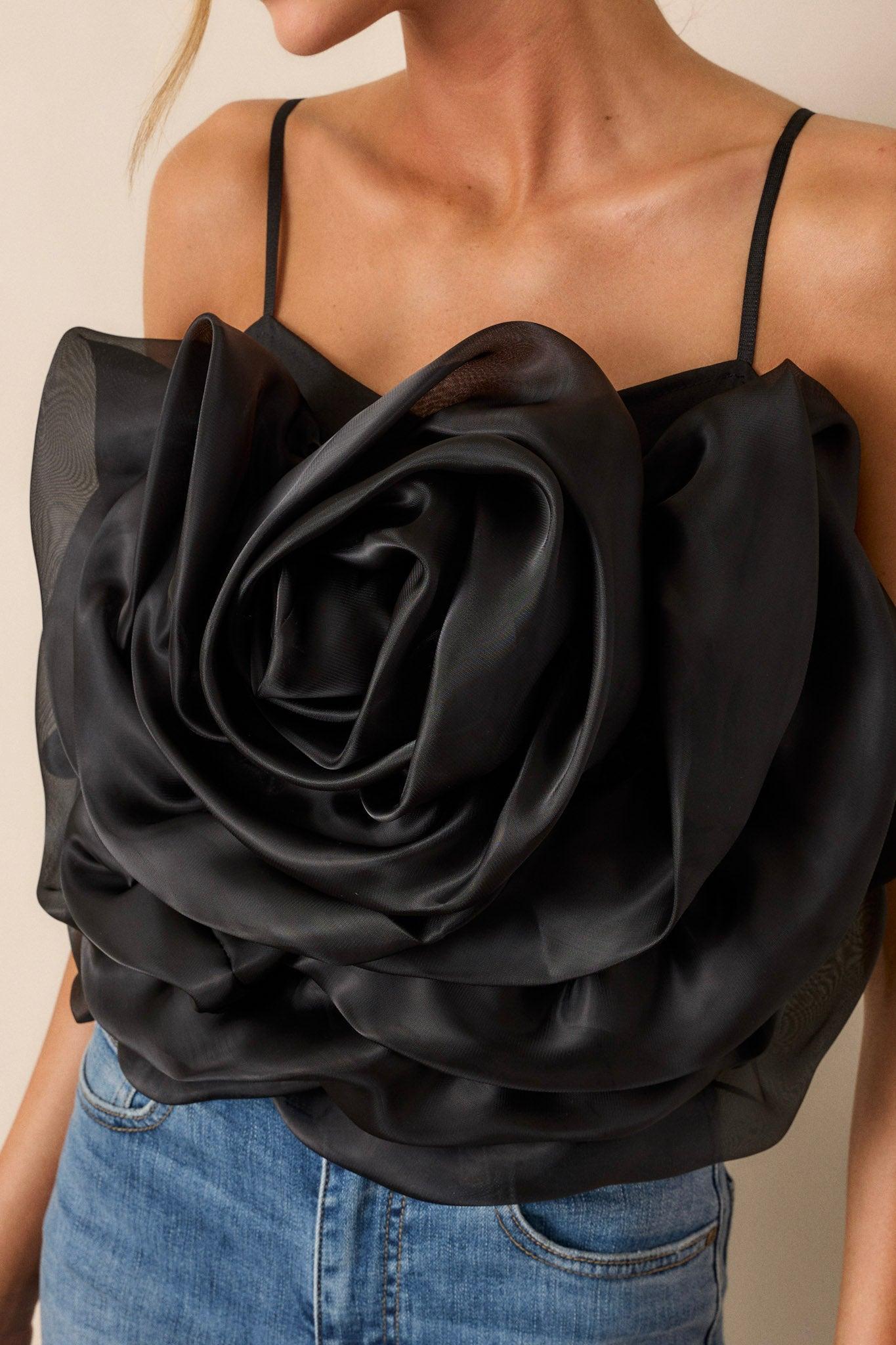 Dark Blossom Black Flower Crop Top Product Image