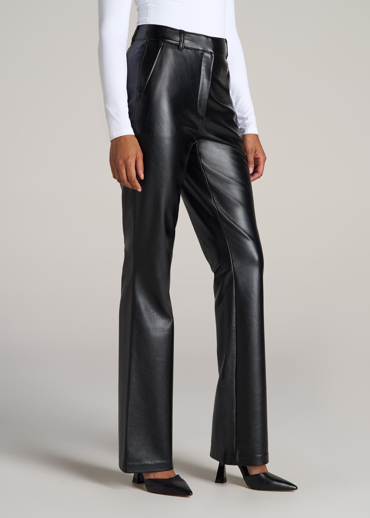 High Rise Flare Faux Leather Pants for Tall Women in Black Female Product Image