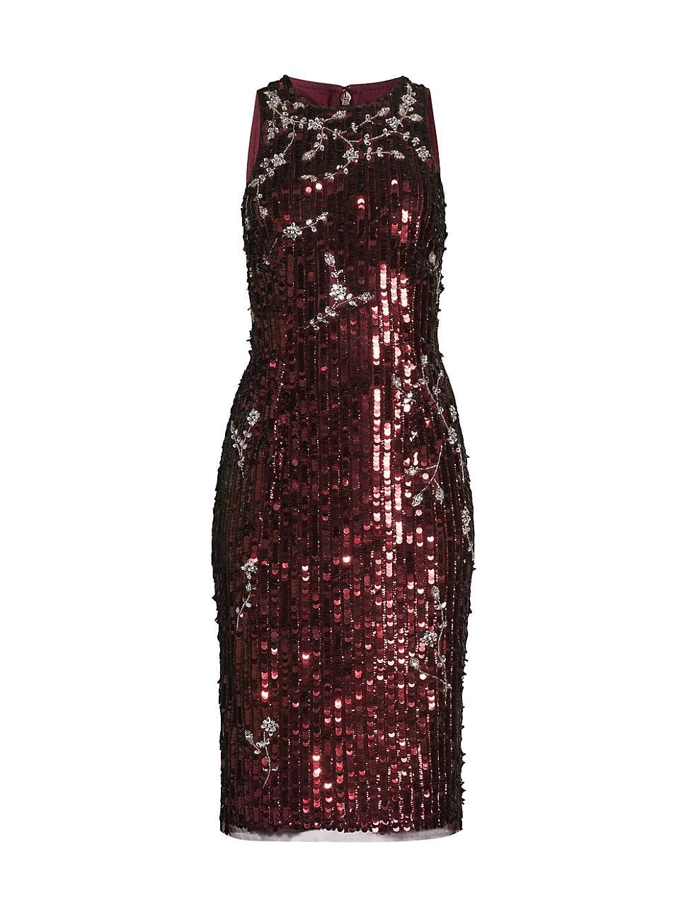 Womens Floral Sequined Sleeveless Midi-Dress Product Image