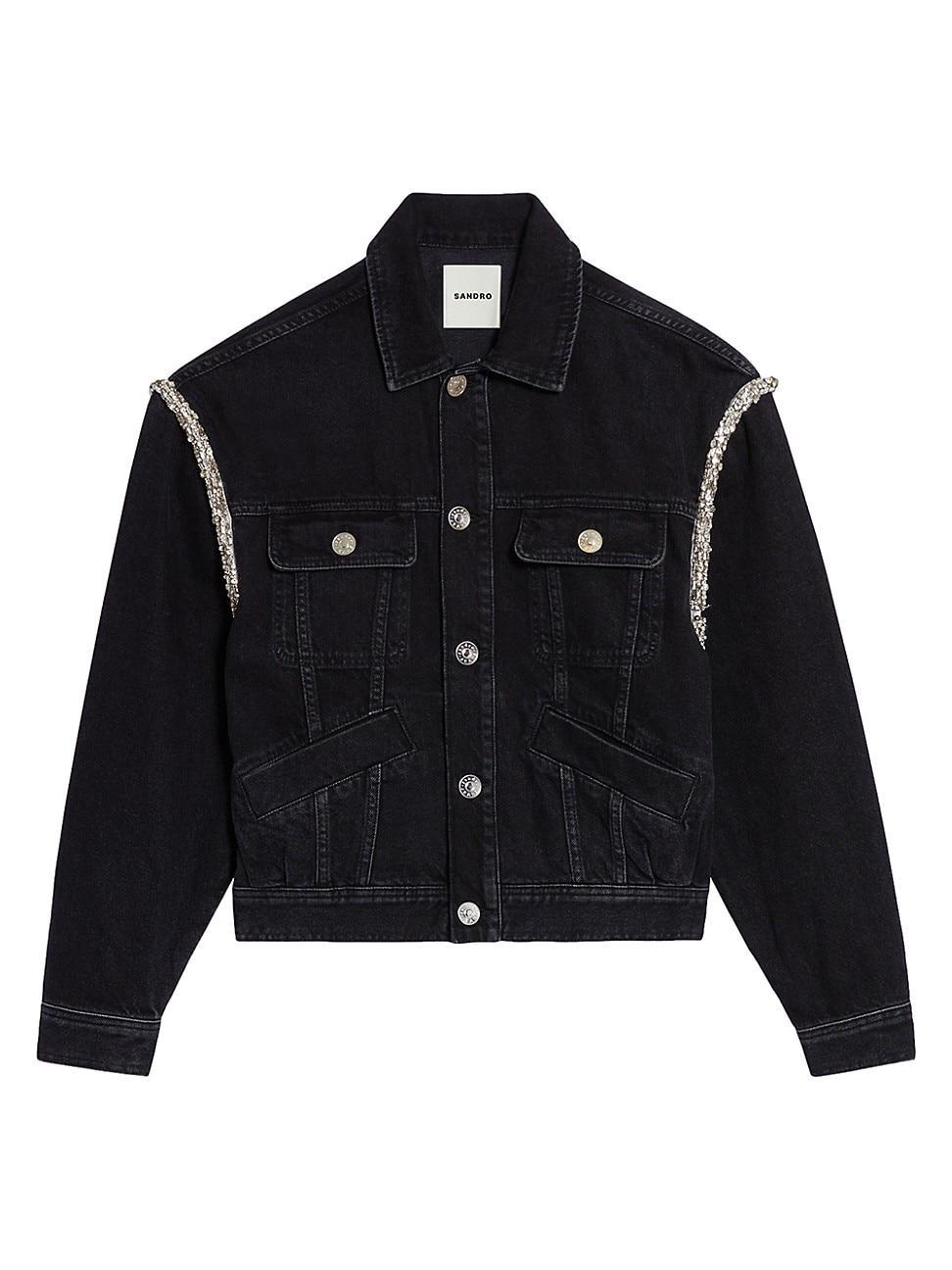 sandro Paloma Rhinestone Seam Denim Jacket product image