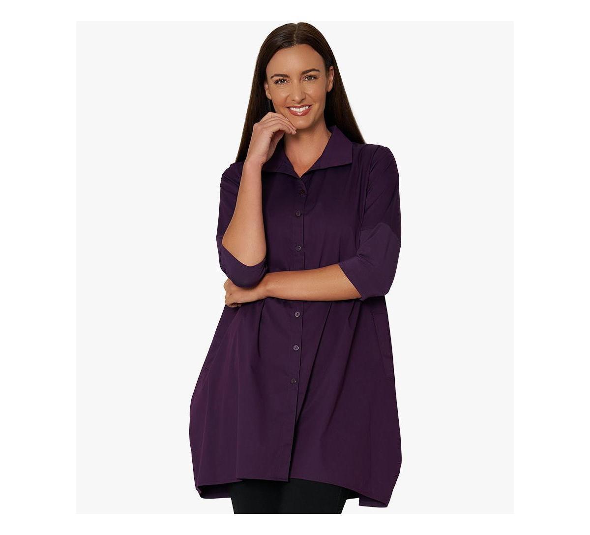 Stella Carakasi Womens 3/4 Sleeve Button-Front Cotton Poplin Shirt Top Tiburon Tunic Icon Product Image