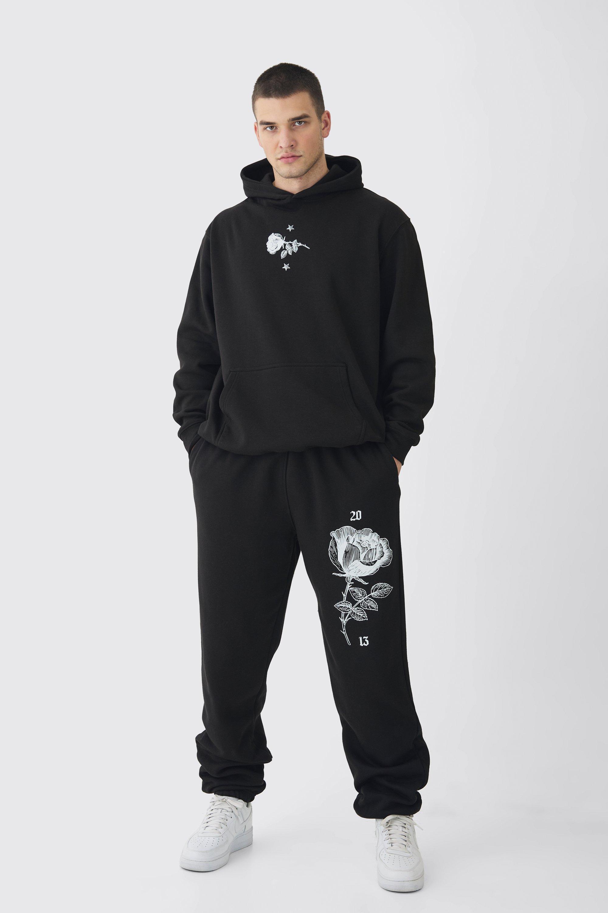 Tall Pour Homme Rose Print Tracksuit | boohooMAN USA Product Image