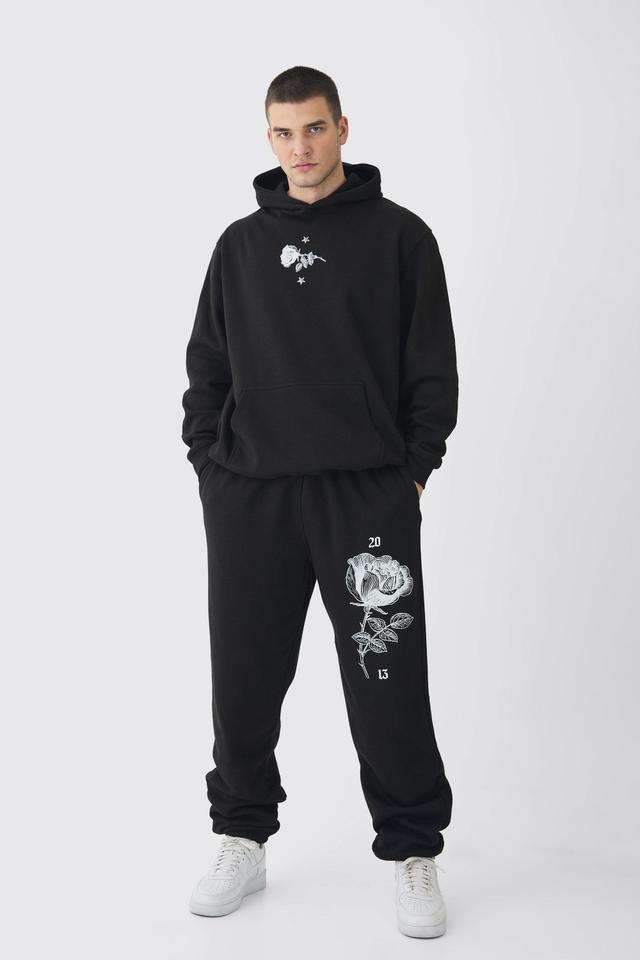 Tall Pour Homme Rose Print Tracksuit | boohooMAN USA Product Image