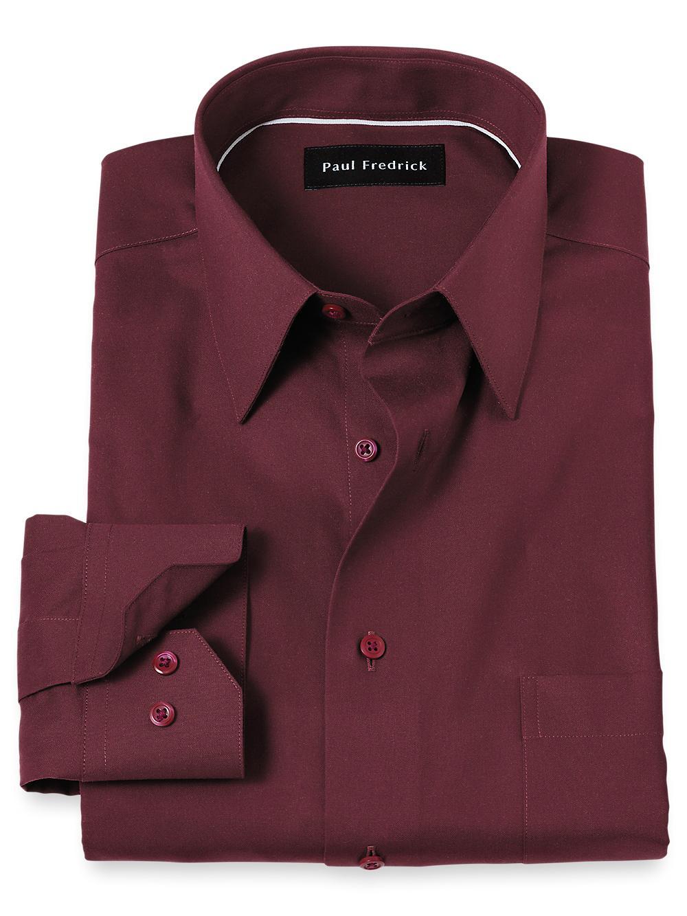 Non-Iron Cotton Solid Dress Shirt - Burgundy Product Image