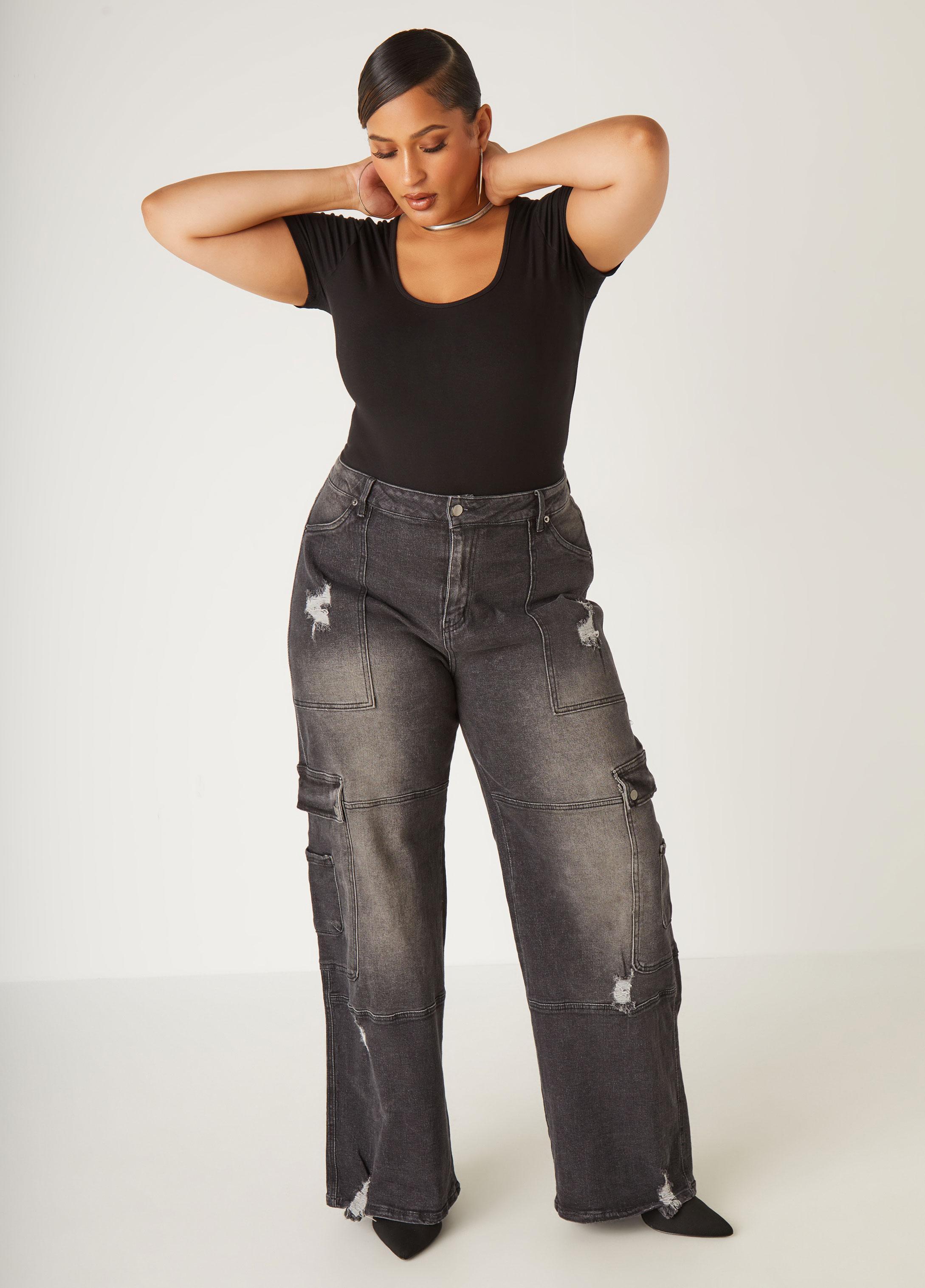 High Rise Distressed Cargo Jeans Product Image