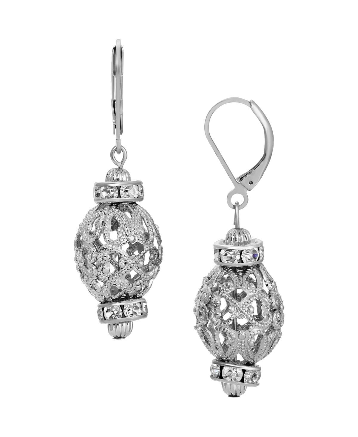 1928 Silver Tone Filigree Crystal Drop Earrings, Womens Product Image