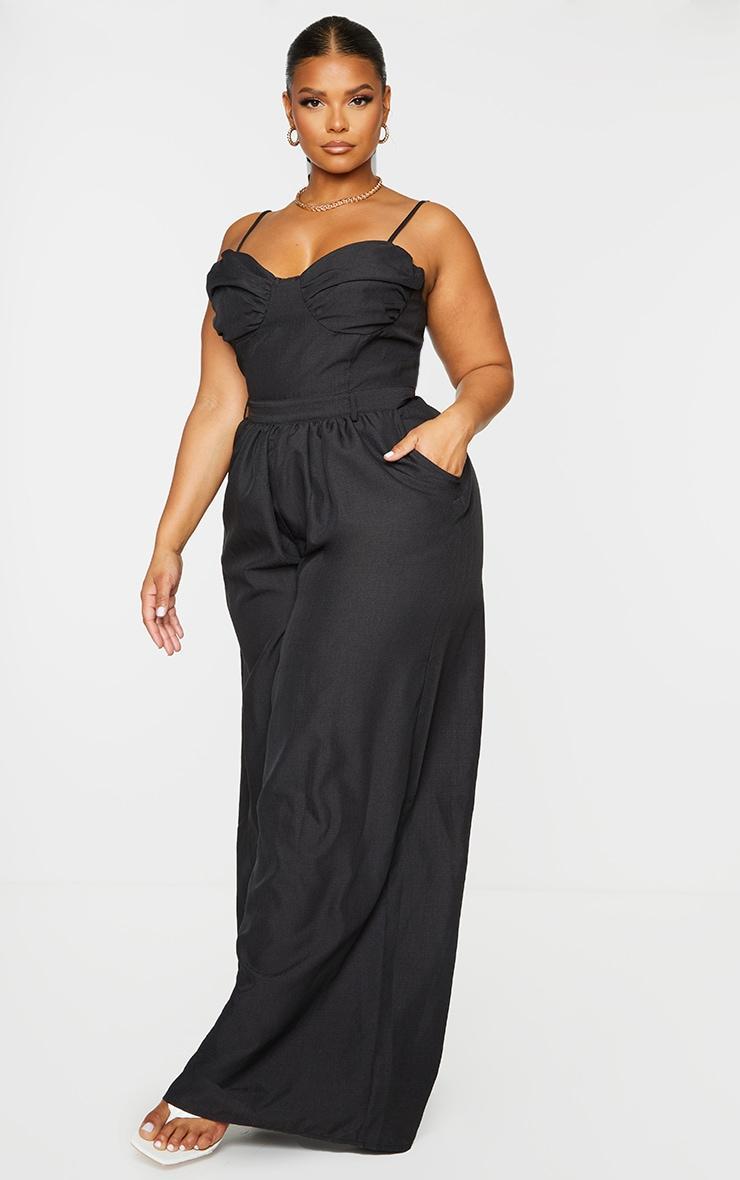 Plus Black Ruched Cup Strappy Wide Leg Jumpsuit Product Image