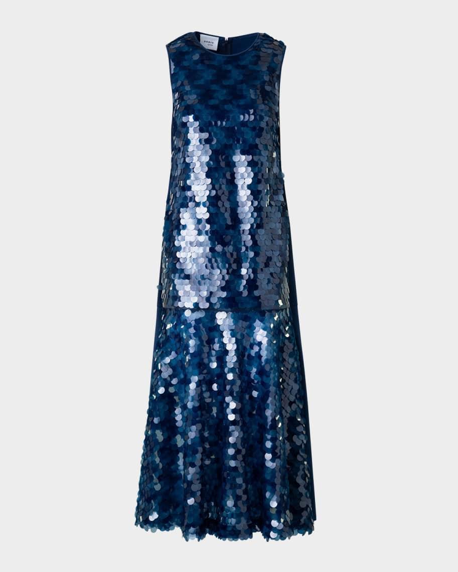 Mix-Media Dot Sequined Flounce Midi Dress Product Image