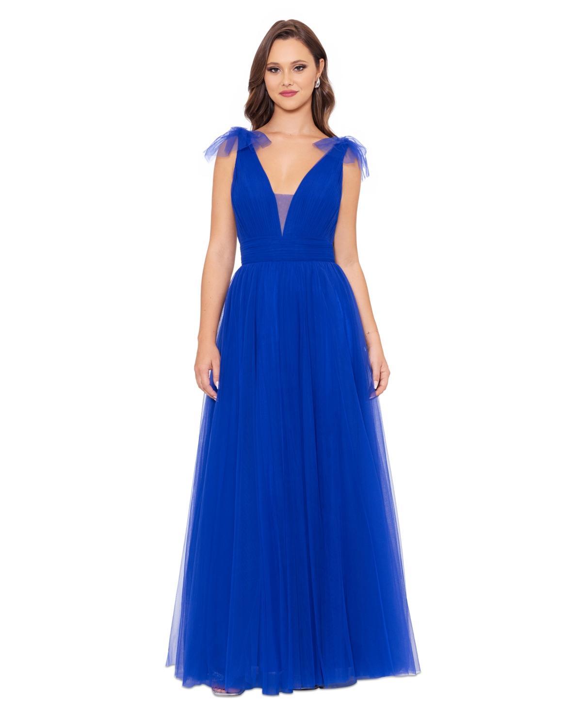 Betsy & Adam Womens V-Neck Sleeveless Chiffon Gown Product Image