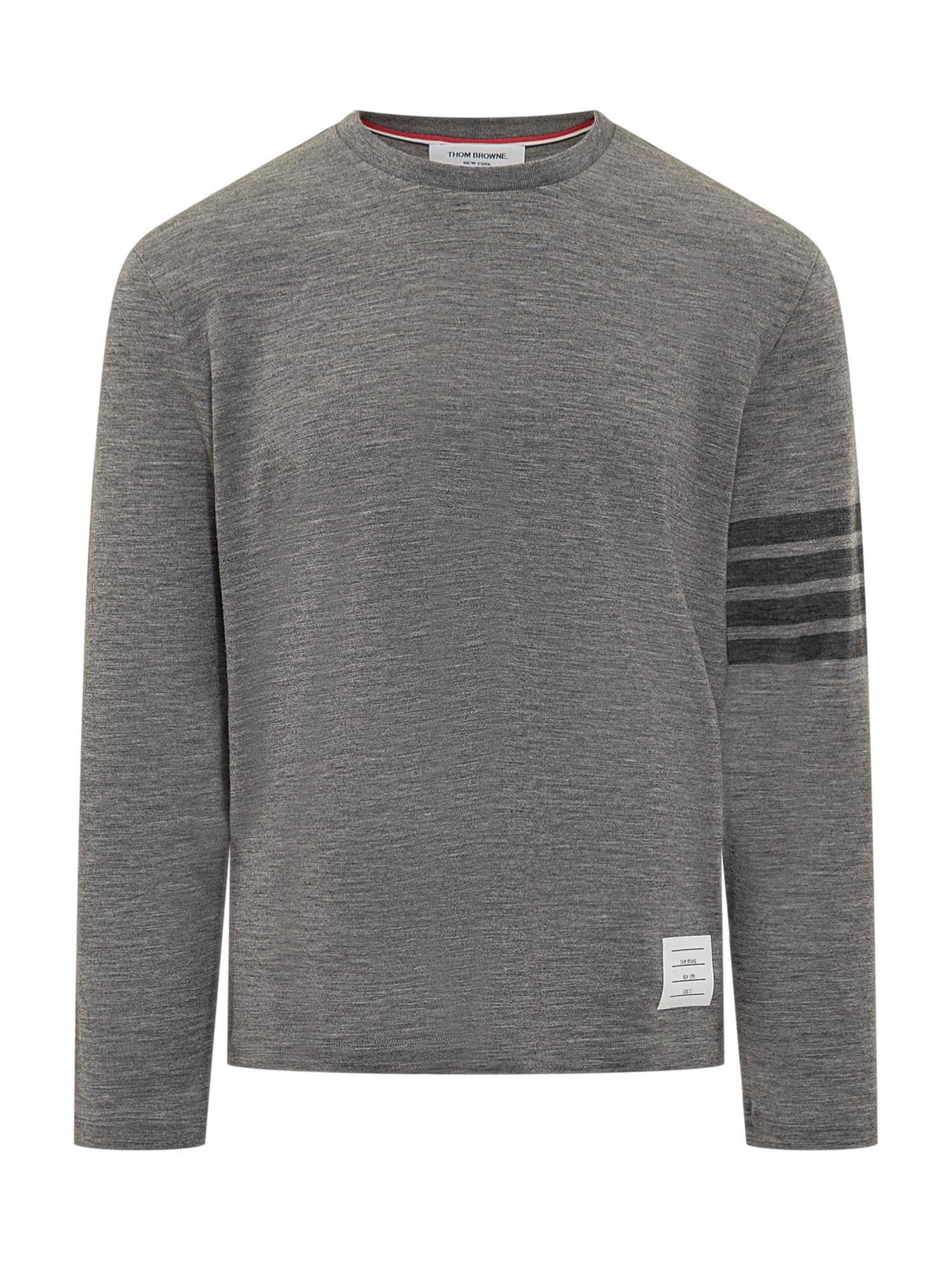 THOM BROWNE Wool 4-bar T-shirt In Grey Product Image