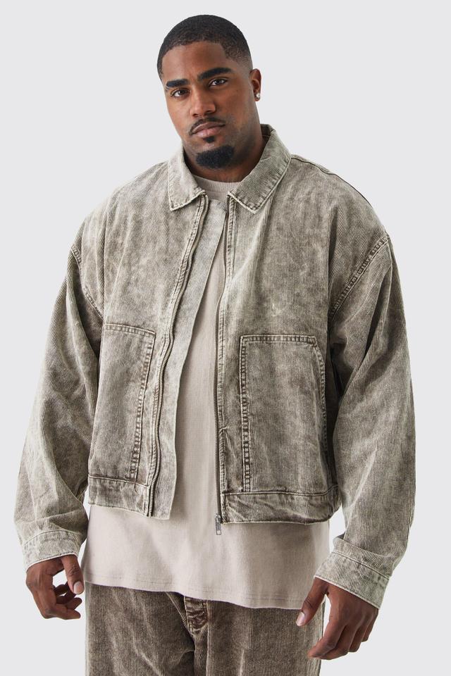 Plus Boxy Acid Wash Cord Jacket | boohooMAN USA Product Image