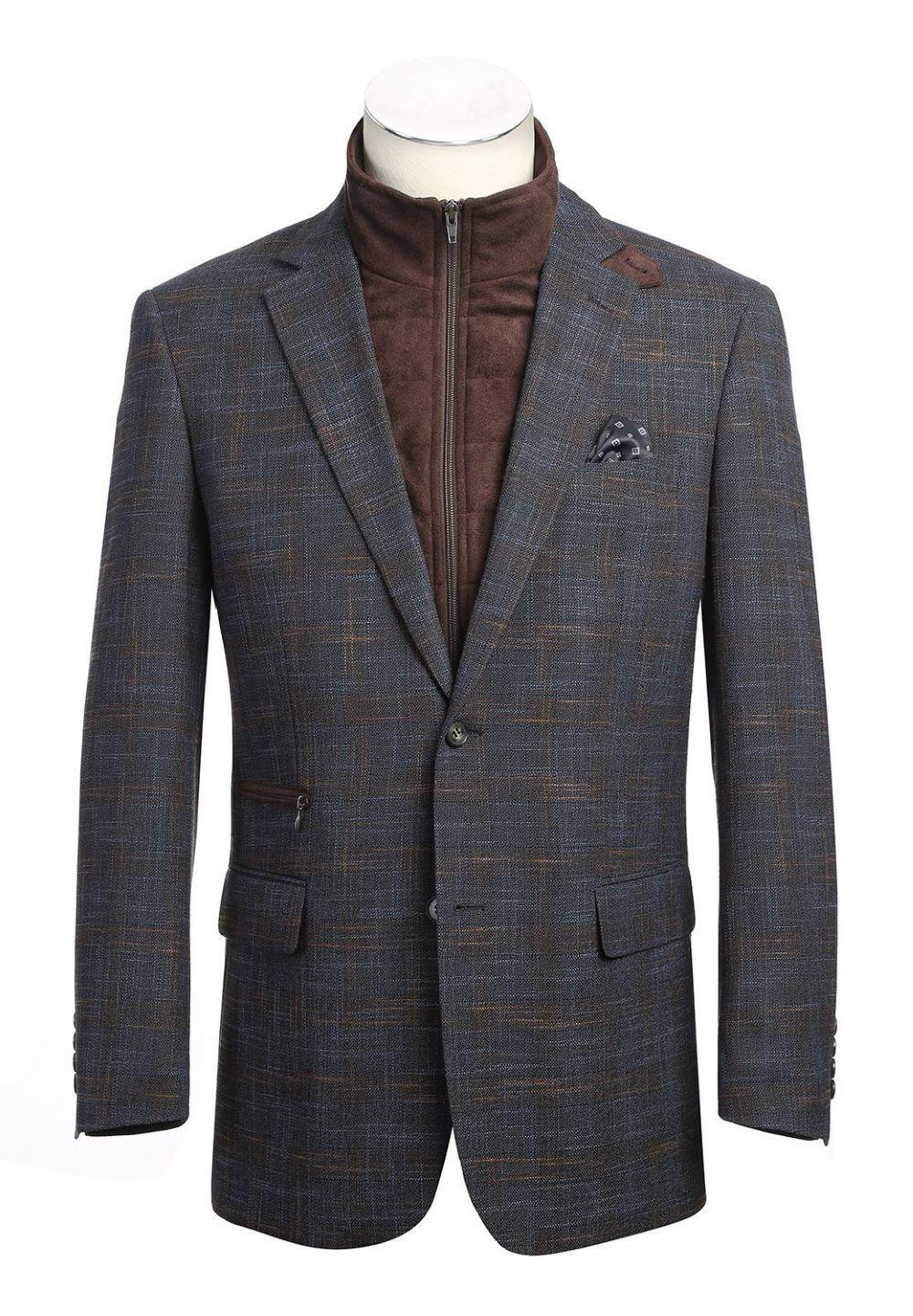 Gray Regular Fit 2 Button Plaid Blazer with Bib Product Image