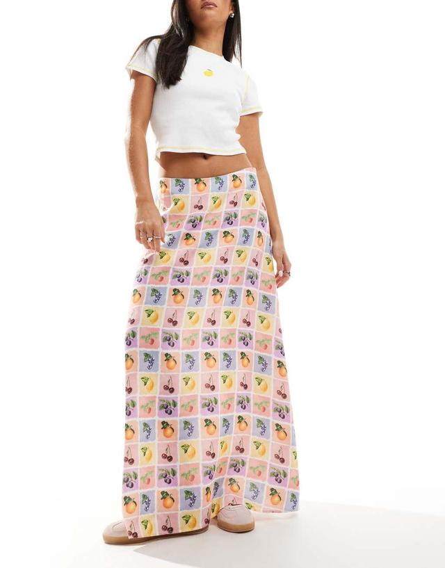 ASOS DESIGN linen mix maxi skirt in tile fruit print Product Image