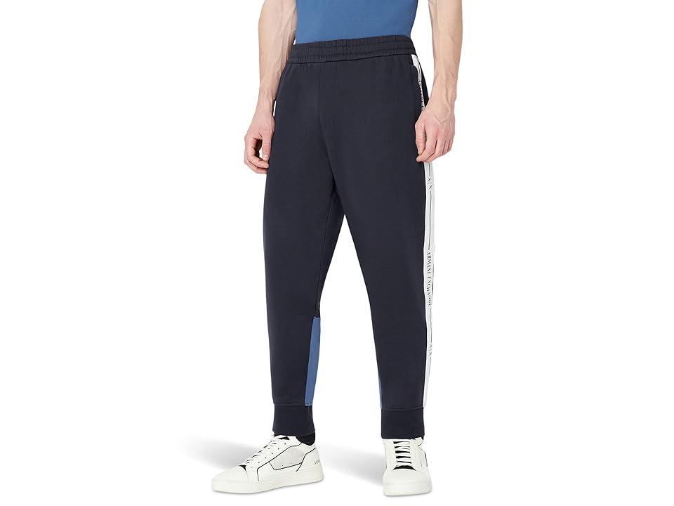 Armani Exchange Cotton Side Panel Logo Joggers True Navy) Men's Casual Pants Product Image