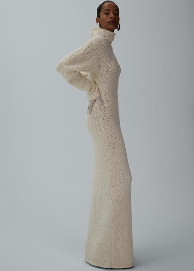 Lace bra cashmere turtleneck dress in cream Product Image