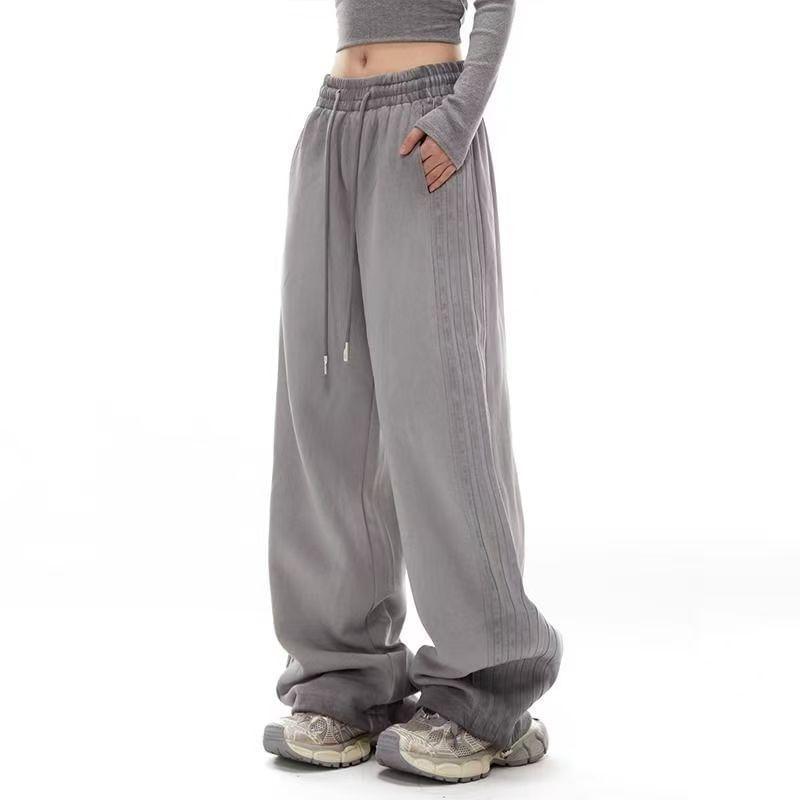 Drawstring Waist Striped Wide Leg Sweatpants Product Image