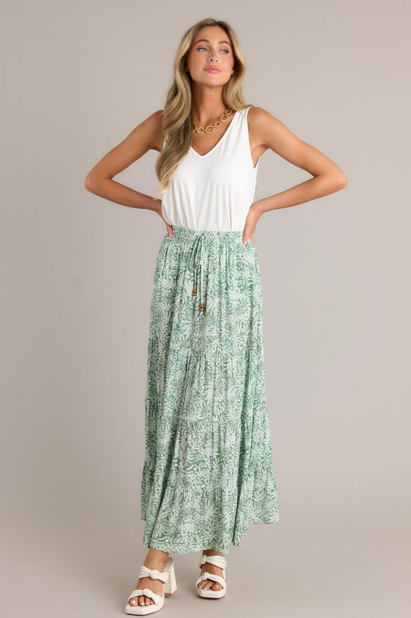 Blissful Moments Light Green Floral Maxi Skirt Product Image