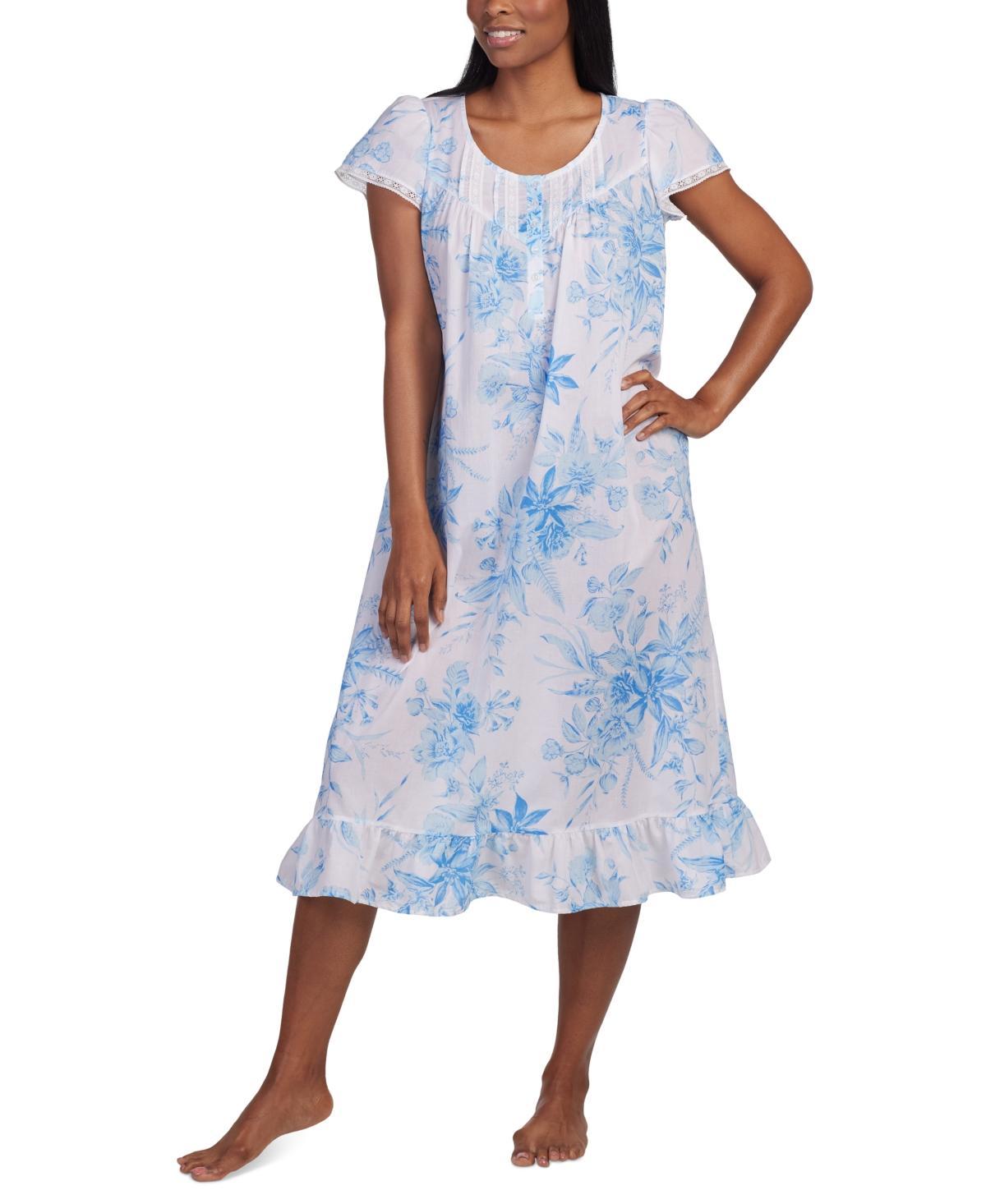 Miss Elaine Womens Cotton Floral Ruffled Nightgown Product Image