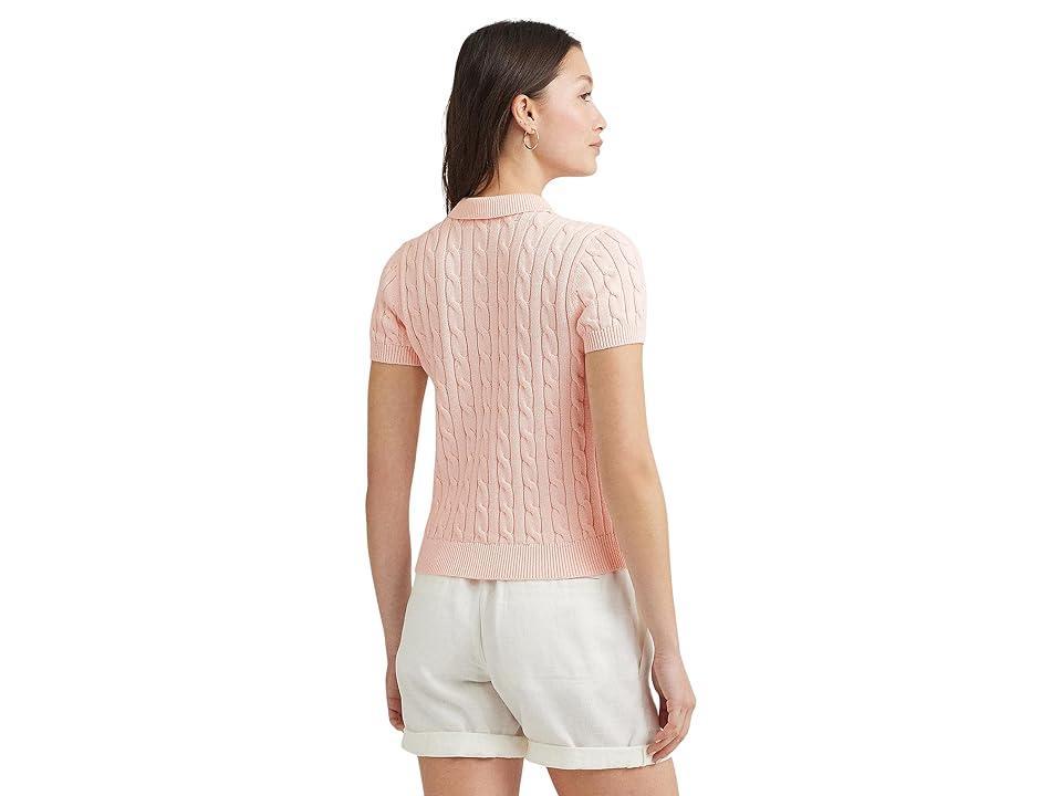 LAUREN Ralph Lauren Cable-Knit Cotton Polo Sweater Opal) Women's Clothing Product Image