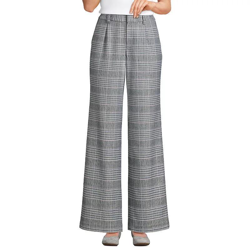 Petite Lands End Brushed Flannel High-Rise Pleated Wide Leg Pants, Womens Purple Glen Plaid Product Image