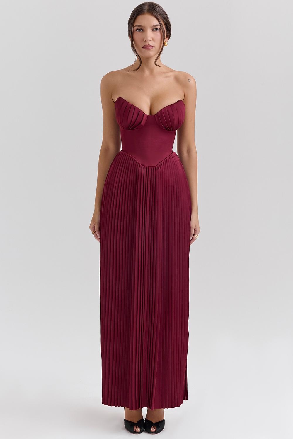 Marcella Berry Pleated Georgette Maxi Dress Product Image