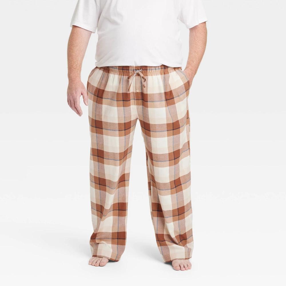 Mens Big & Tall Plaid Flannel Pajama Pants - Goodfellow & Co Tan XXLT Product Image