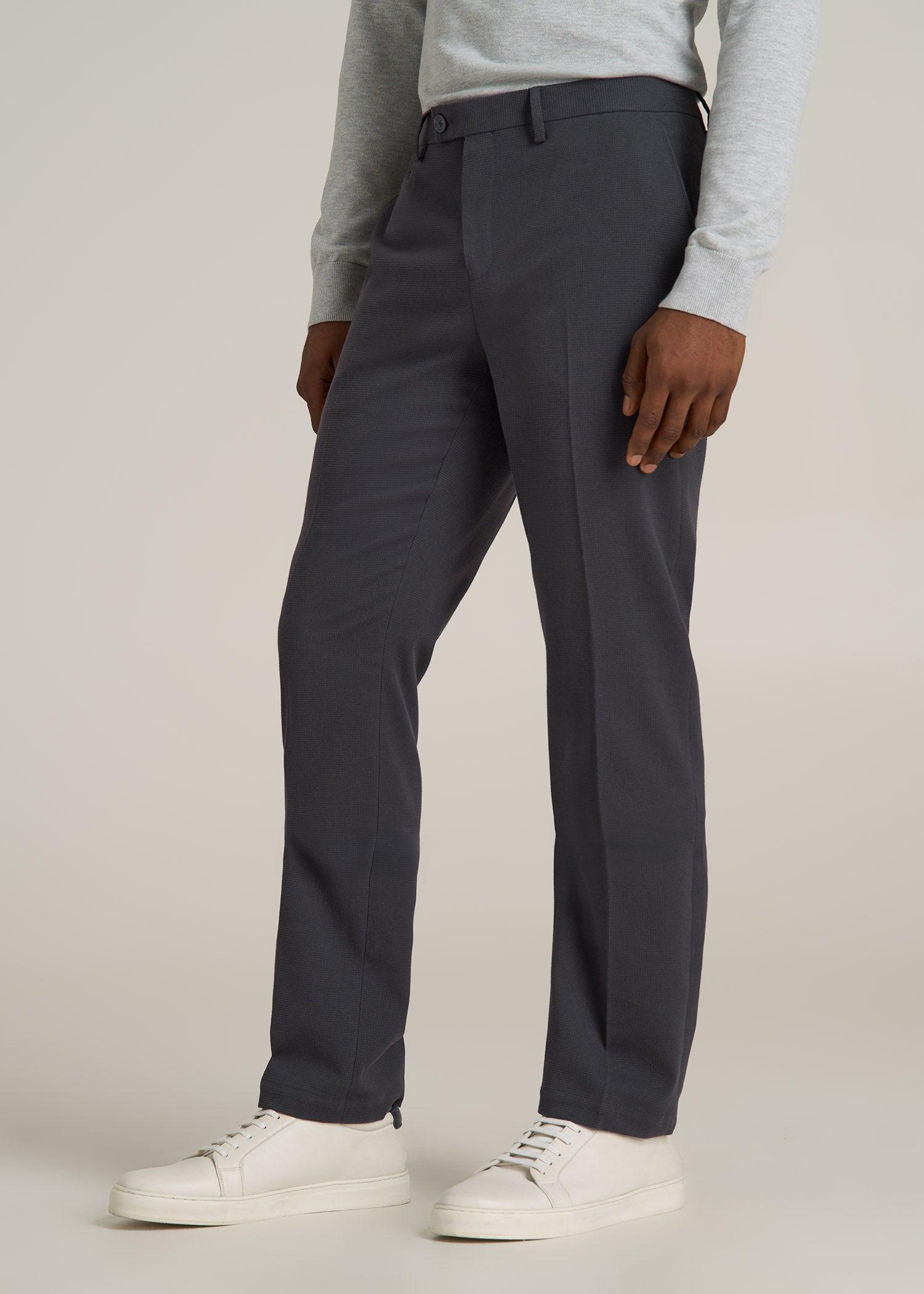 Textured Garment Washed Stretch Chino Suit Pants for Tall Men in Iron Grey Male Product Image