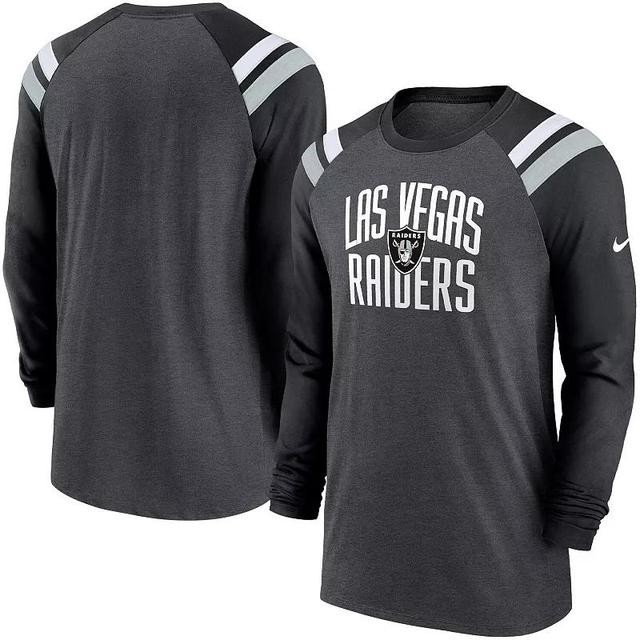 Mens Nike Heathered Charcoal Las Vegas Raiders Tri-Blend Raglan Athletic Long Sleeve Fashion T-shirt - Heathered Charcoal Product Image