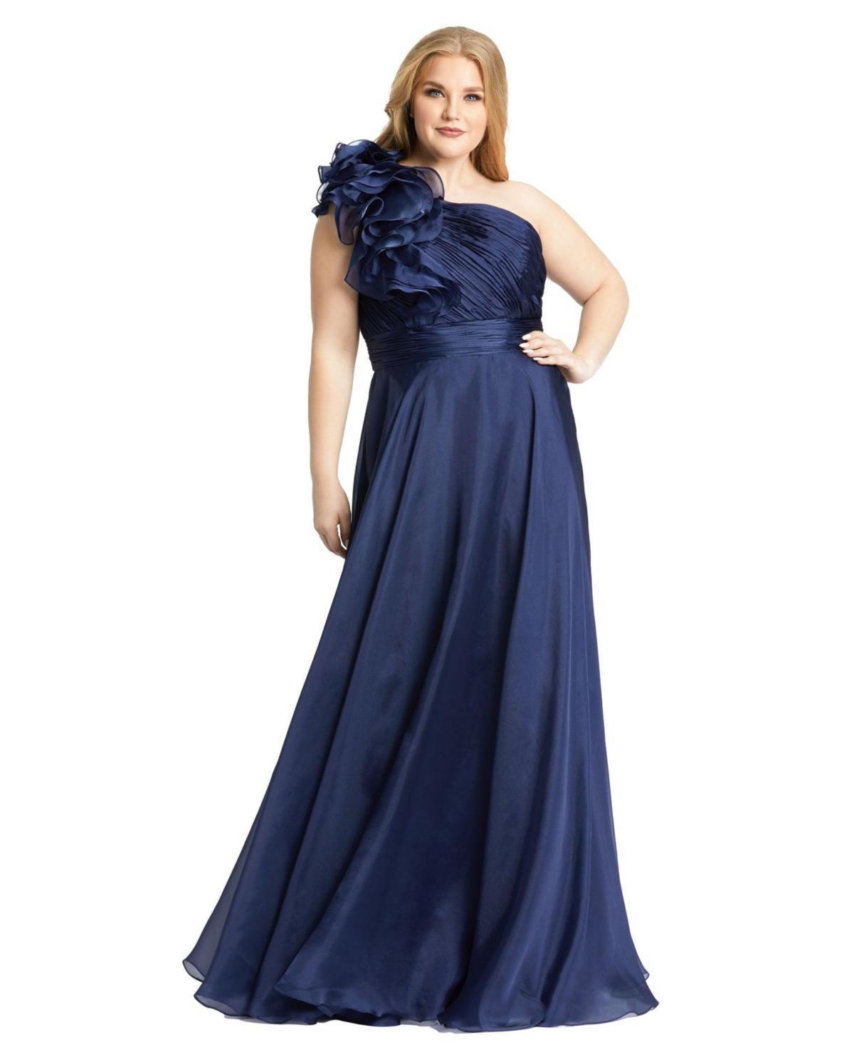 Womens Plus Size One-Shoulder Ruffle Evening Gown Product Image