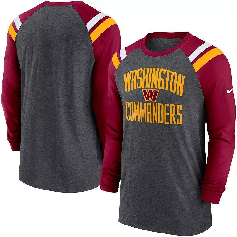 Mens Nike Heathered Charcoal/Burgundy Washington Commanders Tri-Blend Raglan Athletic Long Sleeve Fashion T-Shirt Product Image