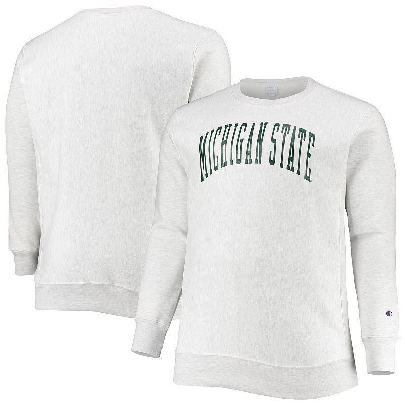 Mens Champion Ash Michigan State Spartans Big & Tall Reverse Weave Fleece Crewneck Pullover Sweatshirt Black Product Image