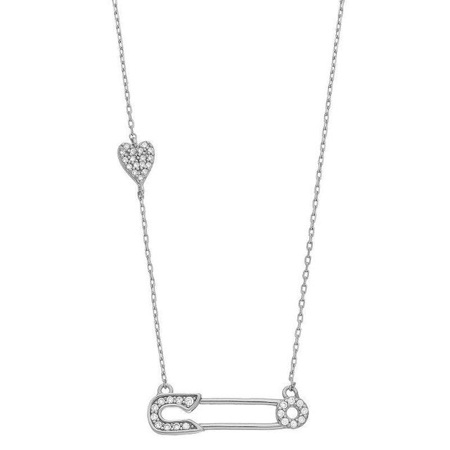 Adornia Crystal Safety Pin Pendant Necklace, Womens, Silver Tone Product Image