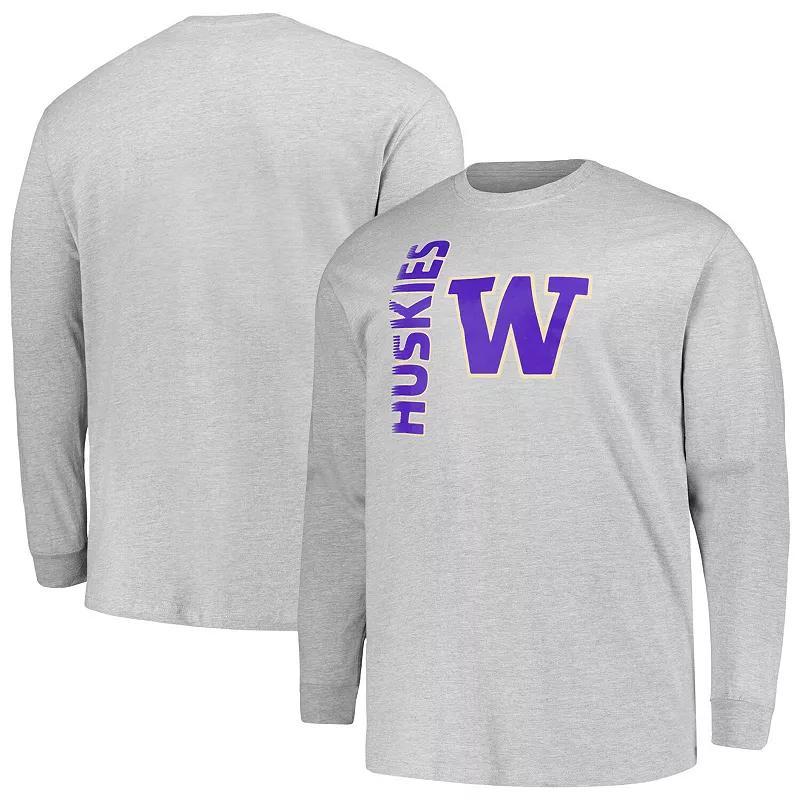 Mens Champion Heather Gray Washington Huskies Big & Tall Mascot Long Sleeve T-Shirt Product Image