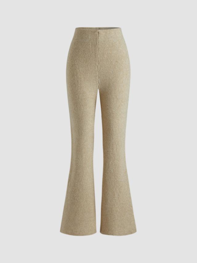 Wool-blend Middle Waist Solid Flared Knitted Trousers Product Image