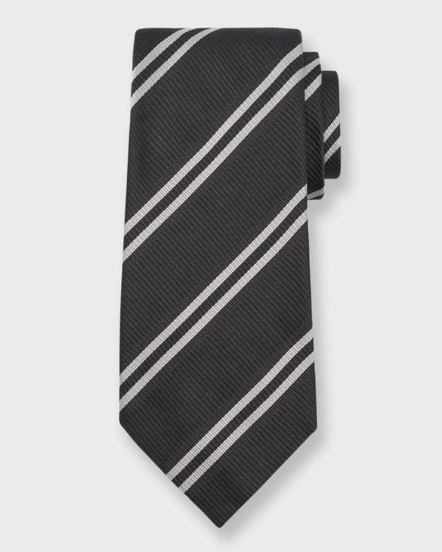 Men's Stripe Silk Tie In Black Product Image