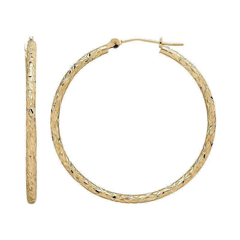 Everlasting Gold 10k Gold Textured Hoop Earrings, Womens Product Image