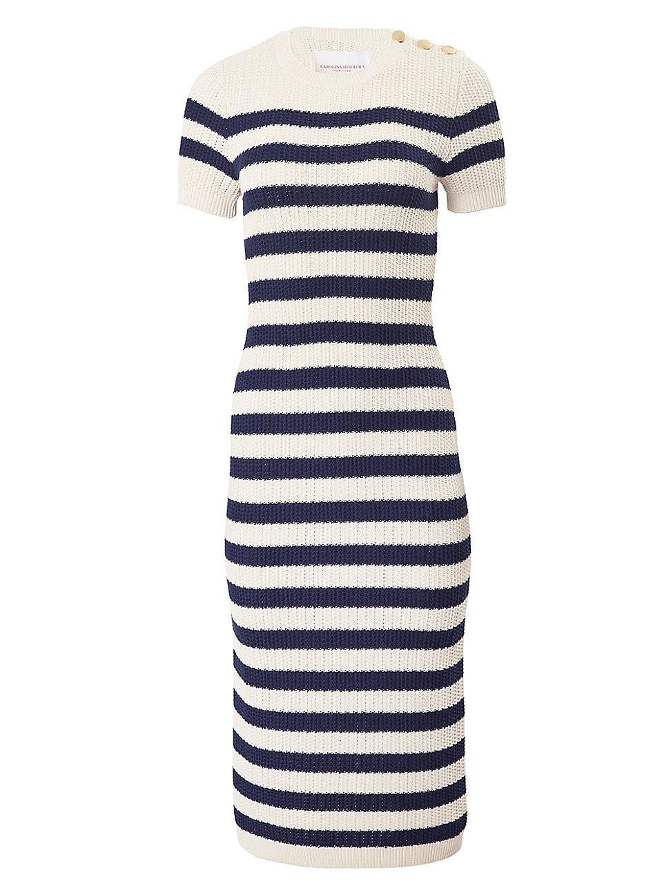 Womens Silk-Cotton Striped Knit Midi-Dress product image