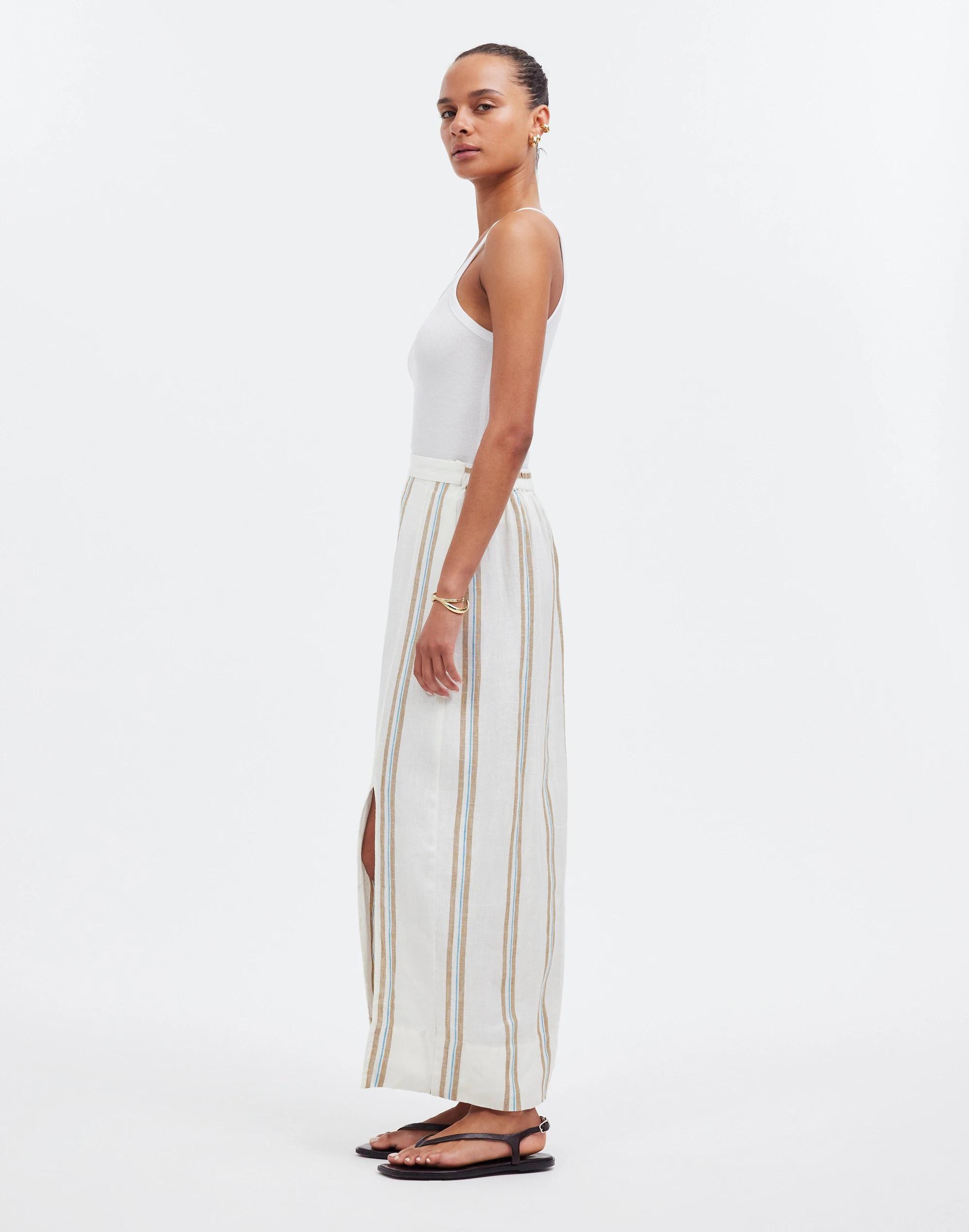 Column Maxi Skirt in Striped 100% Linen Product Image