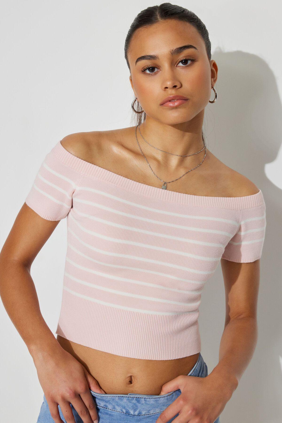 Short Sleeve Off Shoulder Sweater Product Image