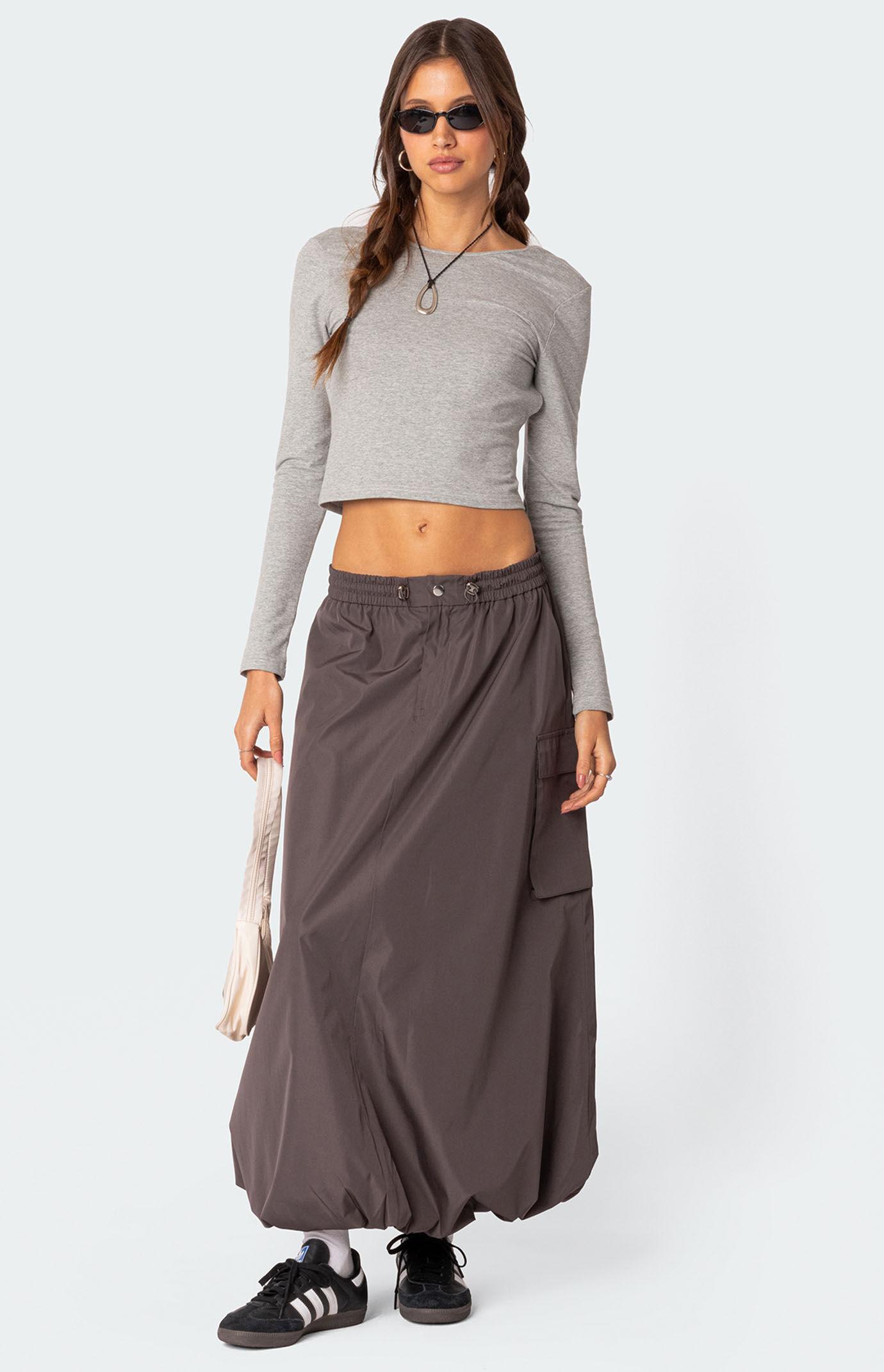 Edikted Womens Bubble Cargo Nylon Maxi Skirt Product Image