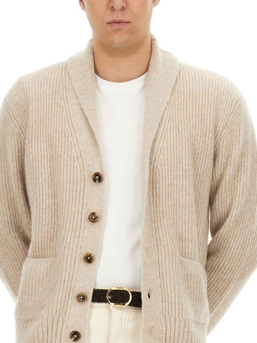 TOM FORD Shawl-collar Ribbed Cashmere And Silk-blend Cardigan In Beige Product Image